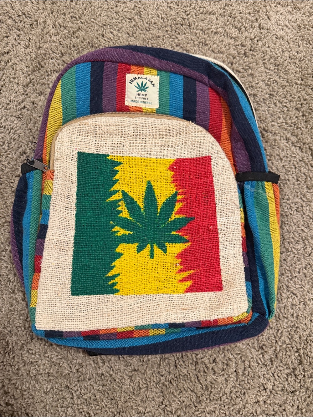 Himalayan rHemp Multicolor Rasta Stripe Backpack - Handmade in Nepal